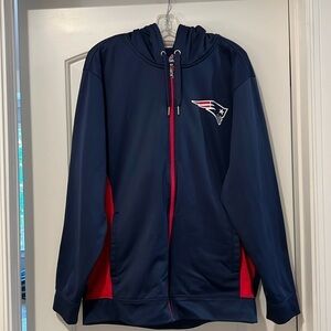 New England Patriots Football Full Zip Hooded Jacket Blue Red Majestic Size XL